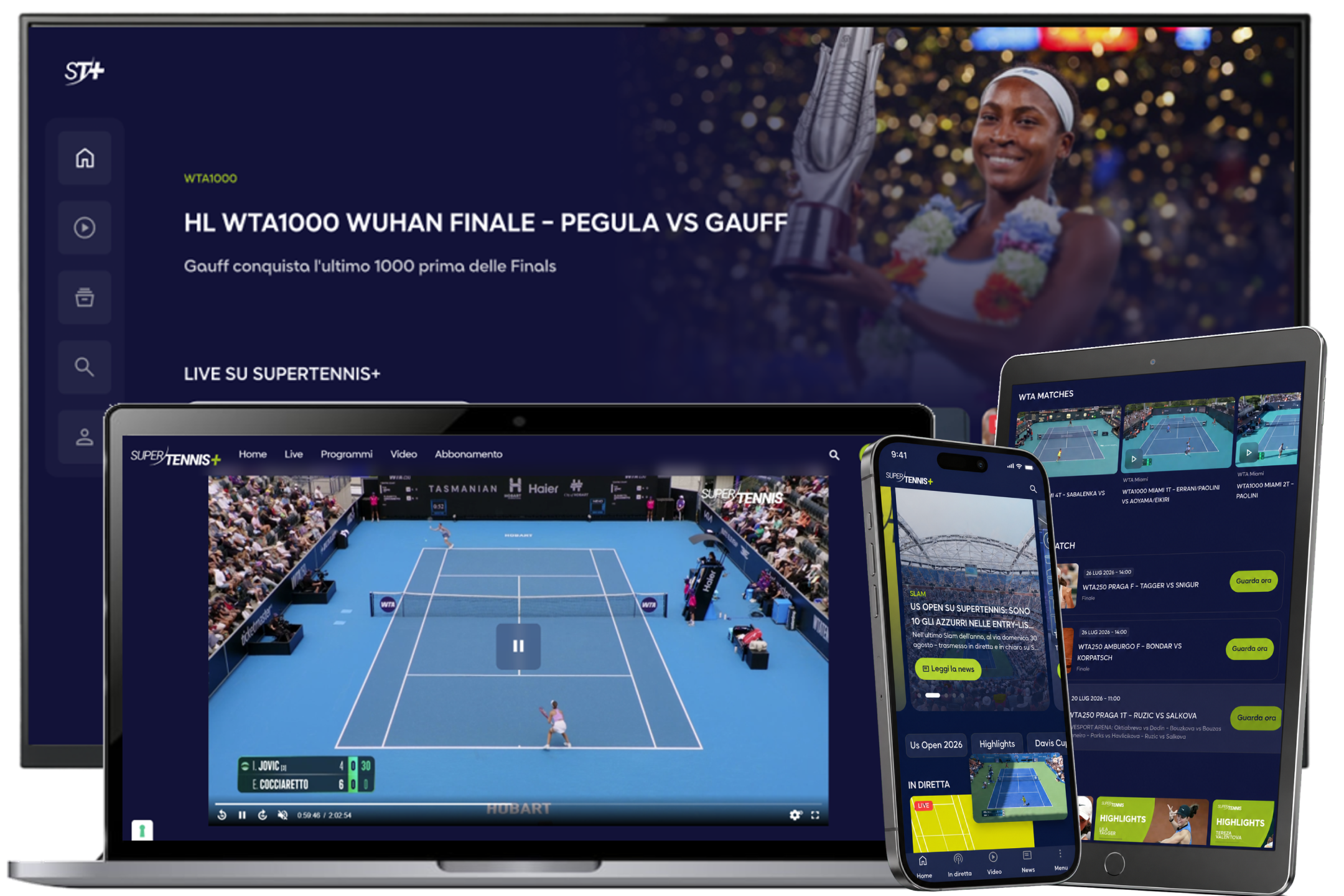 SuperTennis+ su telefono, tablet, web e TV