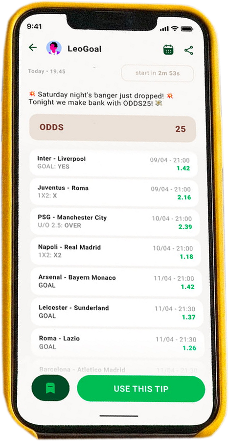 TipKlub app, sports prediction screen